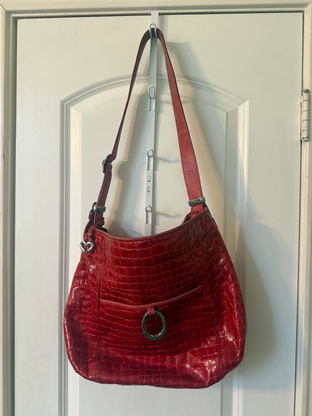 Brighton Cher Lipstick Red Croc Embossed Patent Leather Shoulder Bag